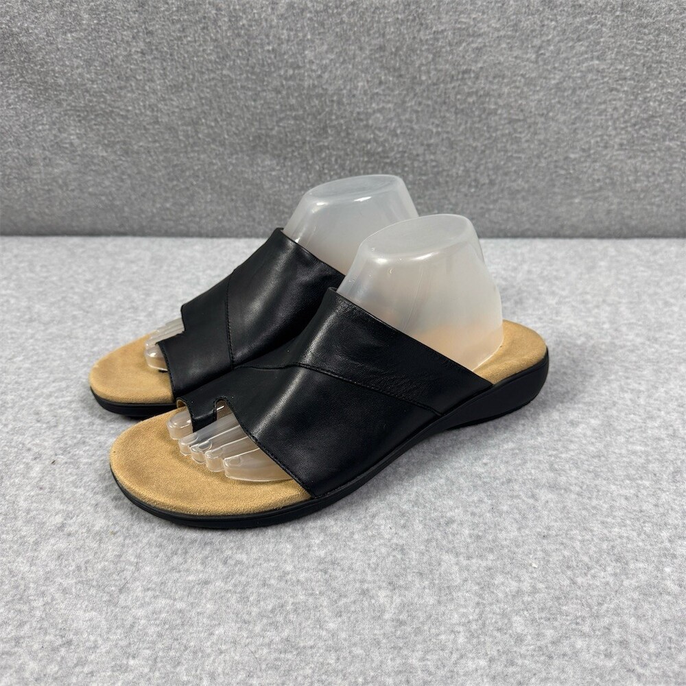 Trotters Regina Women’s Size 11 Wide Black Slide Sandals Toe Loop Low Wedge
